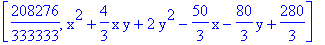 [208276/333333, x^2+4/3*x*y+2*y^2-50/3*x-80/3*y+280/3]